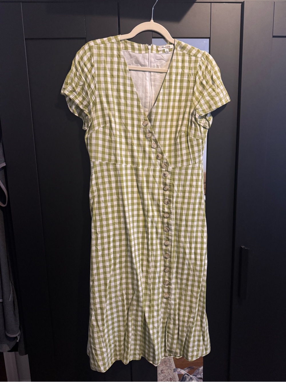 Madewell Green and White Gingham Button-Front Dress